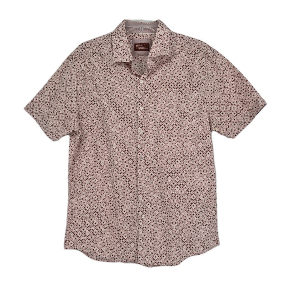 Consequence Men's Shirt Pink Geometric Medallion Print Short Sleeve Button Up L